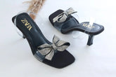 ZARA TRANSPARENT BOW STRAP HEELS - BLACK