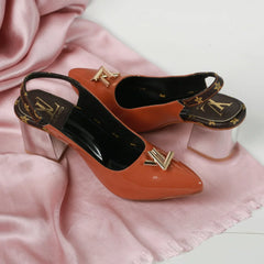 LV BLOCK HEEL SLINGBACK SHOES - BROWN