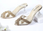 WOMEN RHINESTONE PEEP TOE SANDALS - GOLDEN