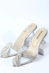 WOMEN RHINESTONE PEEP TOE SANDALS - SILVER