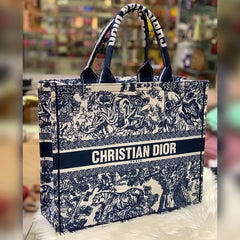 COMBO DEAL - DIOR SLIDES WITH DIOR BOOK TOTE BAG - JUNGLE BLUE