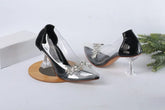 TRANSPARENT CRYSTAL CINDERELLA GLASS HEEL SHOES - BLACK