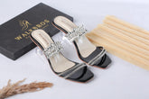 WALK BROS CRYSTAL FLOWER HEELS - BLACK