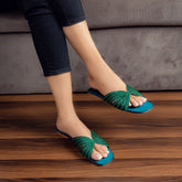 AQUAZZURA ELENA RHINESTONE FLAT SANDALS - GREEN