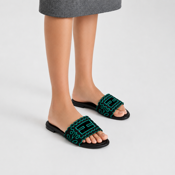 High Quality Embroidered Summer Trendy Flats = Blue