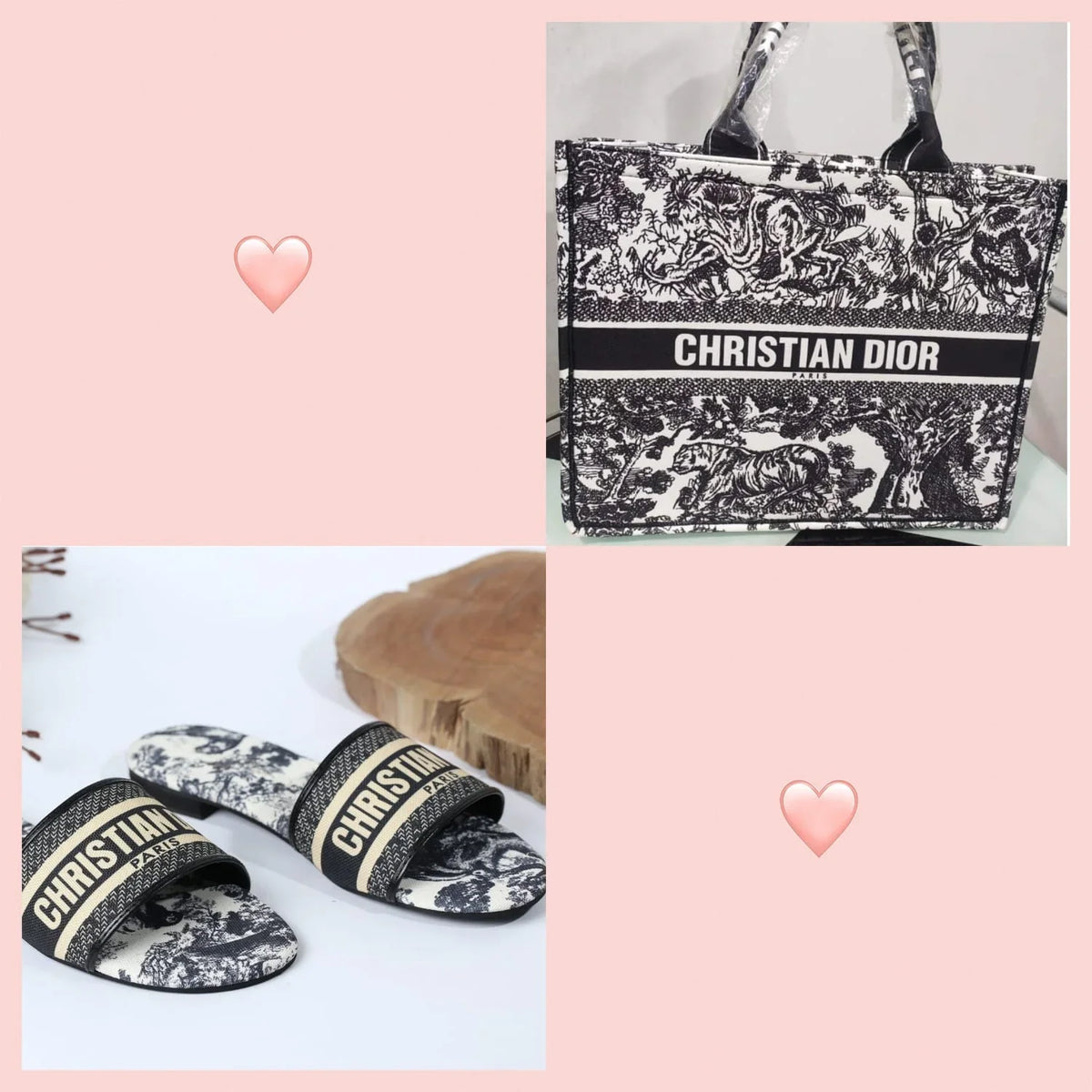 COMBO DEAL - DIOR SLIDES WITH DIOR BOOK TOTE BAG - JUNGLE WHITE