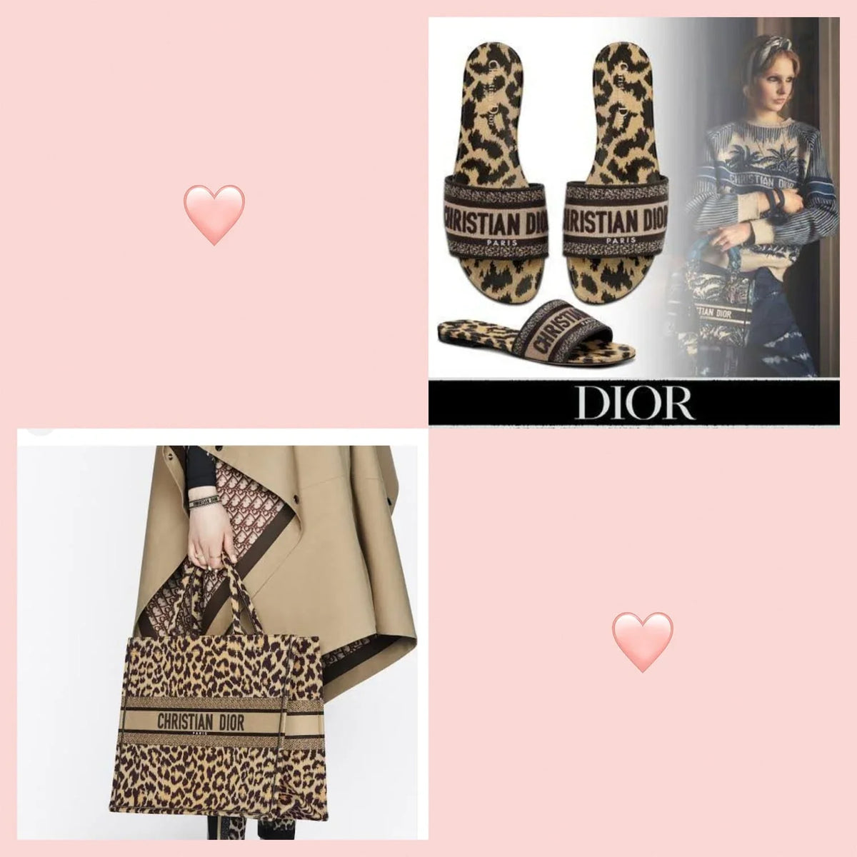 COMBO DEAL - DIOR SLIDES WITH DIOR BOOK TOTE BAG - LEOPARD
