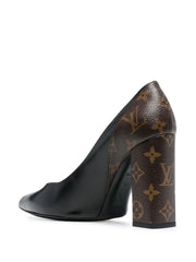 LV MONOGRAM PANEL BLOCK HEEL PUMPS