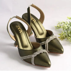 ZARA RHINESTONE SLINGBACK PUMPS - GREEN