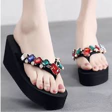 Imported Soft Wedge Slipper with Stones