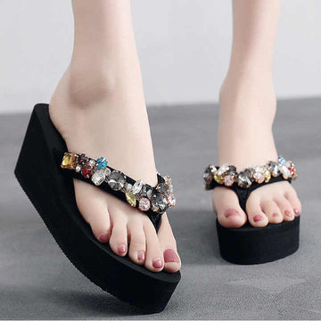 Imported Soft Wedge Slipper with Stones