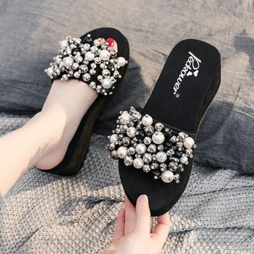 Imported Soft Wedge Slipper with Stones