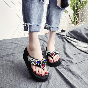 Imported Soft Wedge Slipper with Stones