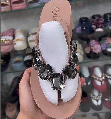 Imported Soft Wedge Slipper with Stones