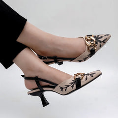 ZARA Black Floral Embroidered Chain Slingback
