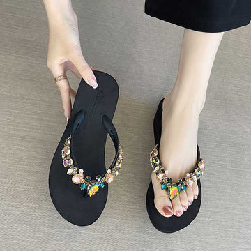 Imported Soft Wedge Slipper with Stones
