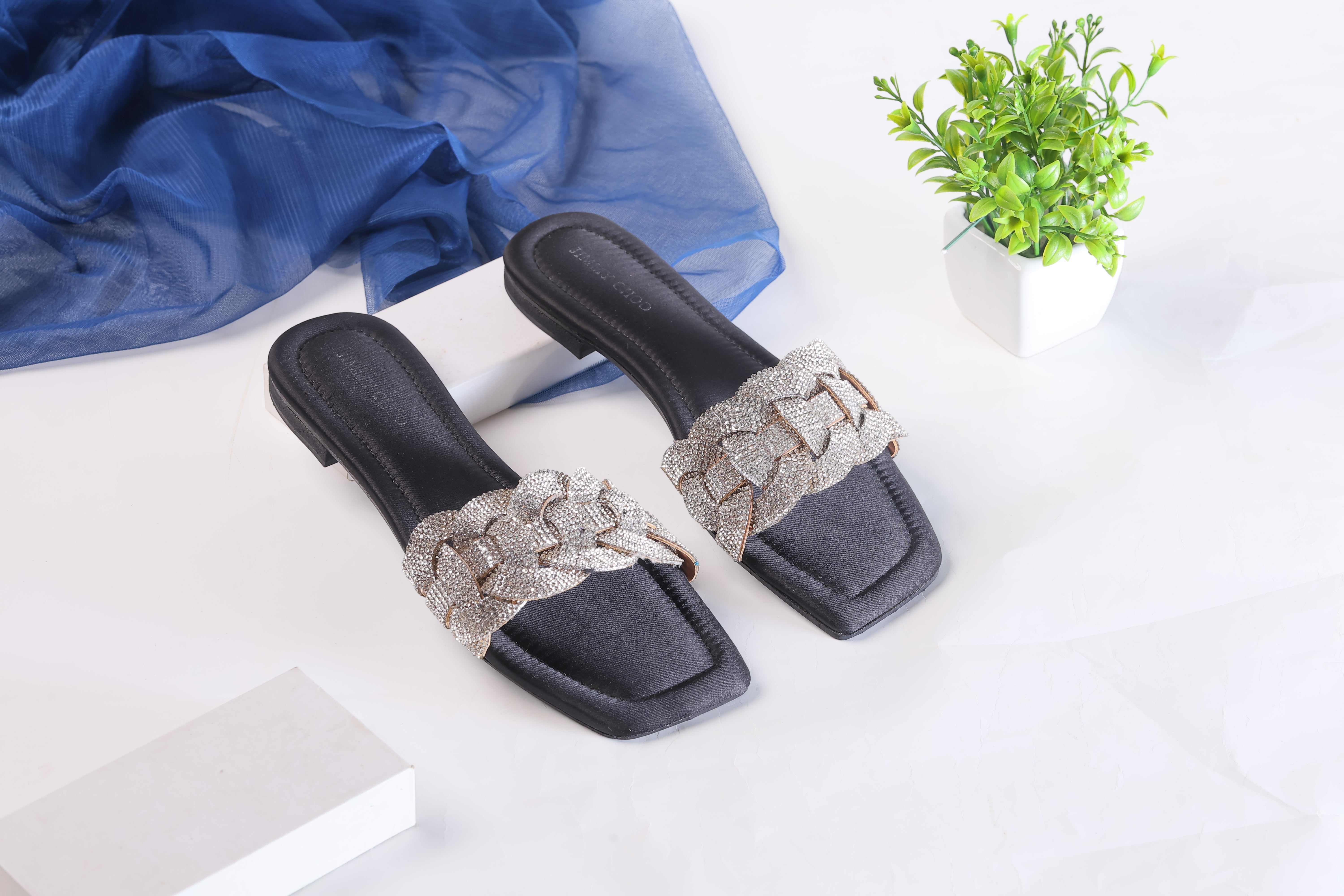 JIMMY CHOO RHINESTONES SLIDES