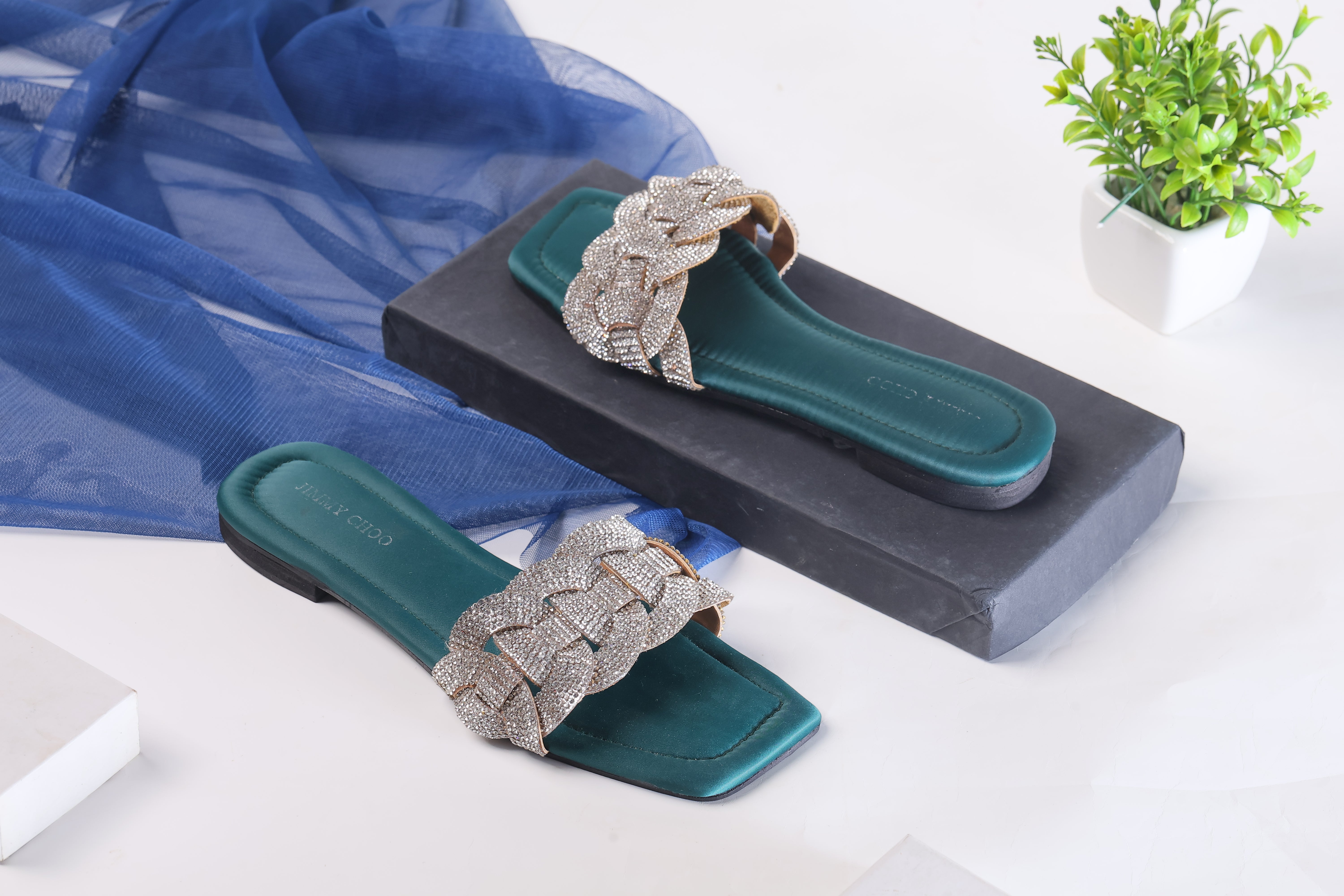 JIMMY CHOO RHINESTONES SLIDES