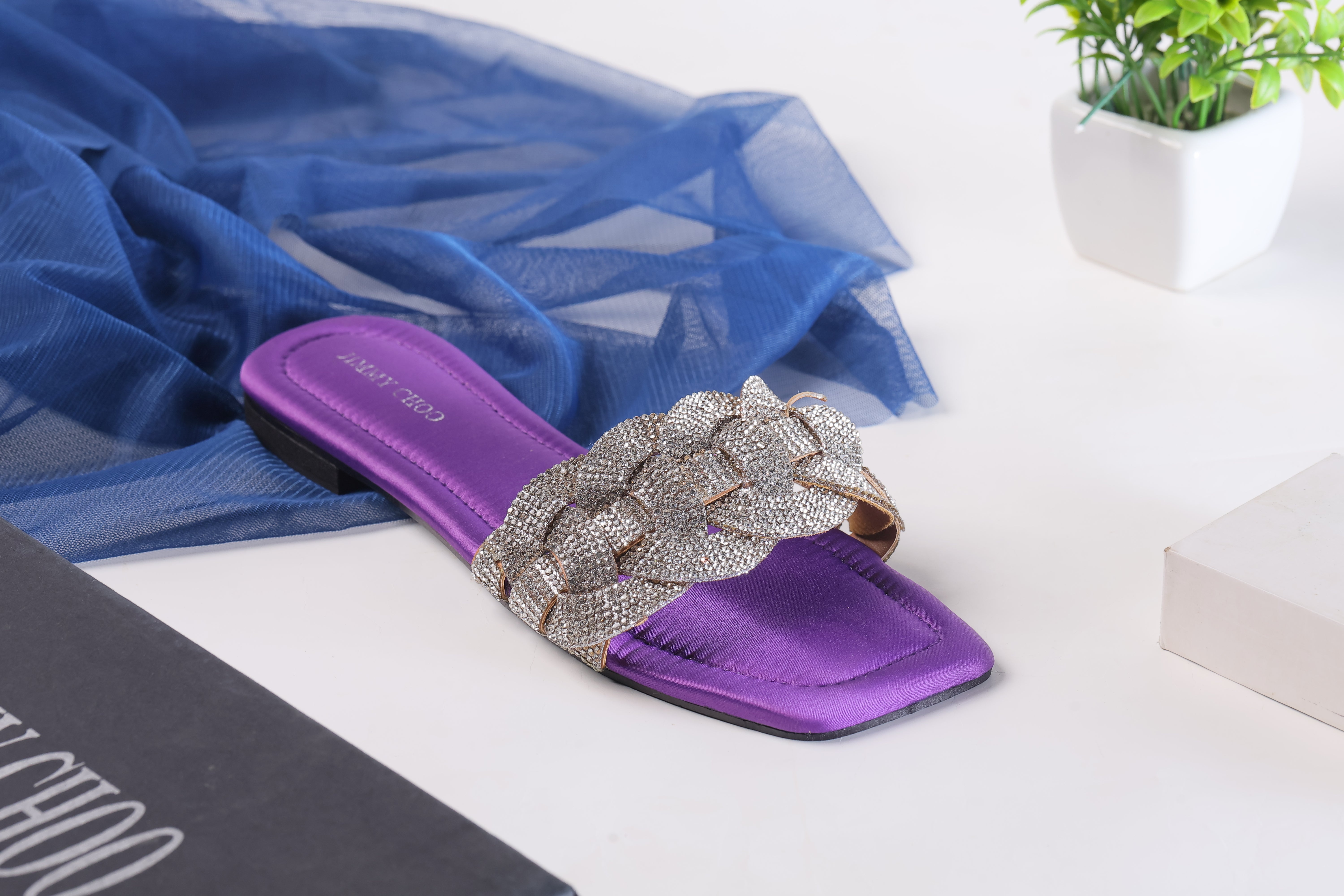 JIMMY CHOO RHINESTONES SLIDES
