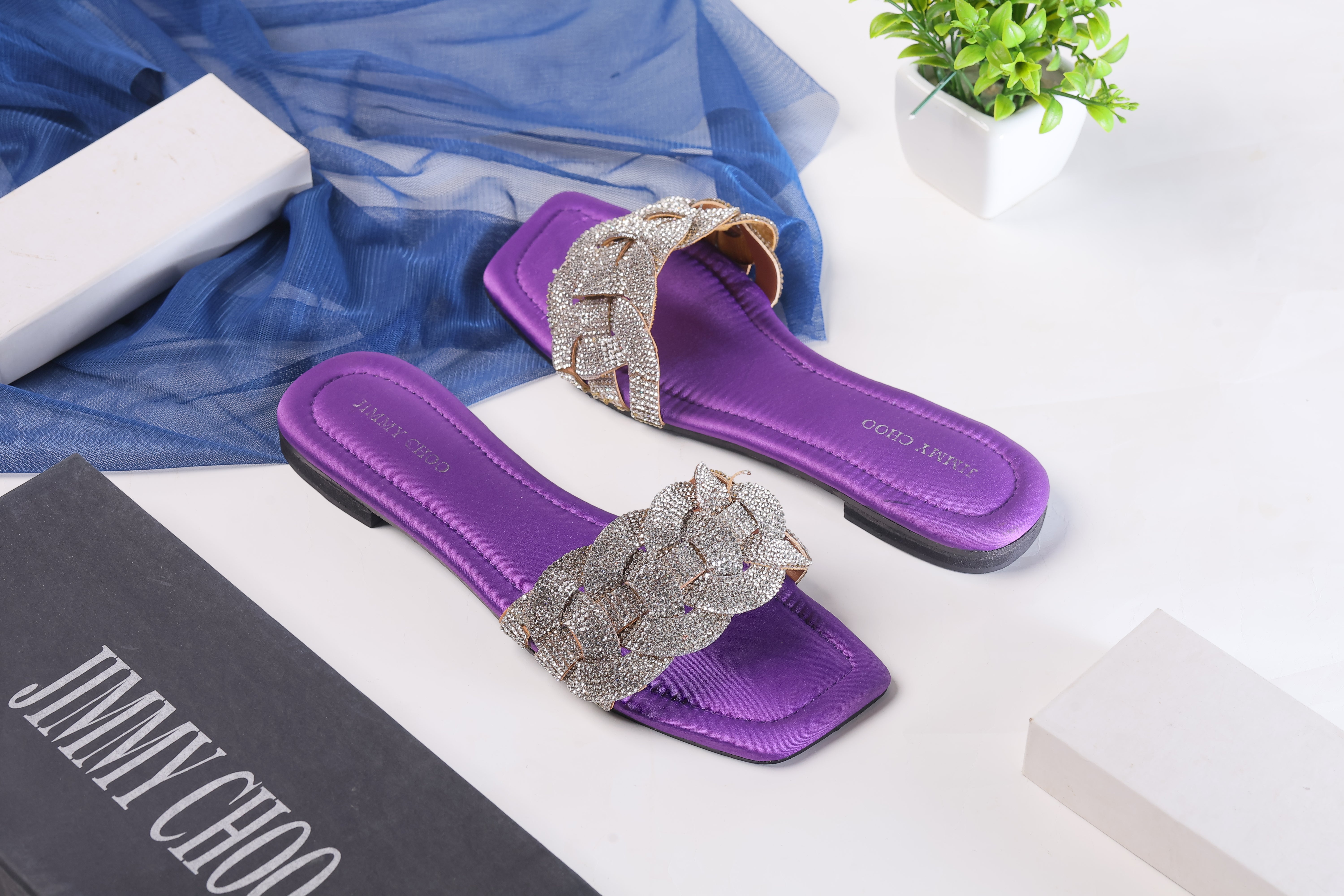JIMMY CHOO RHINESTONES SLIDES