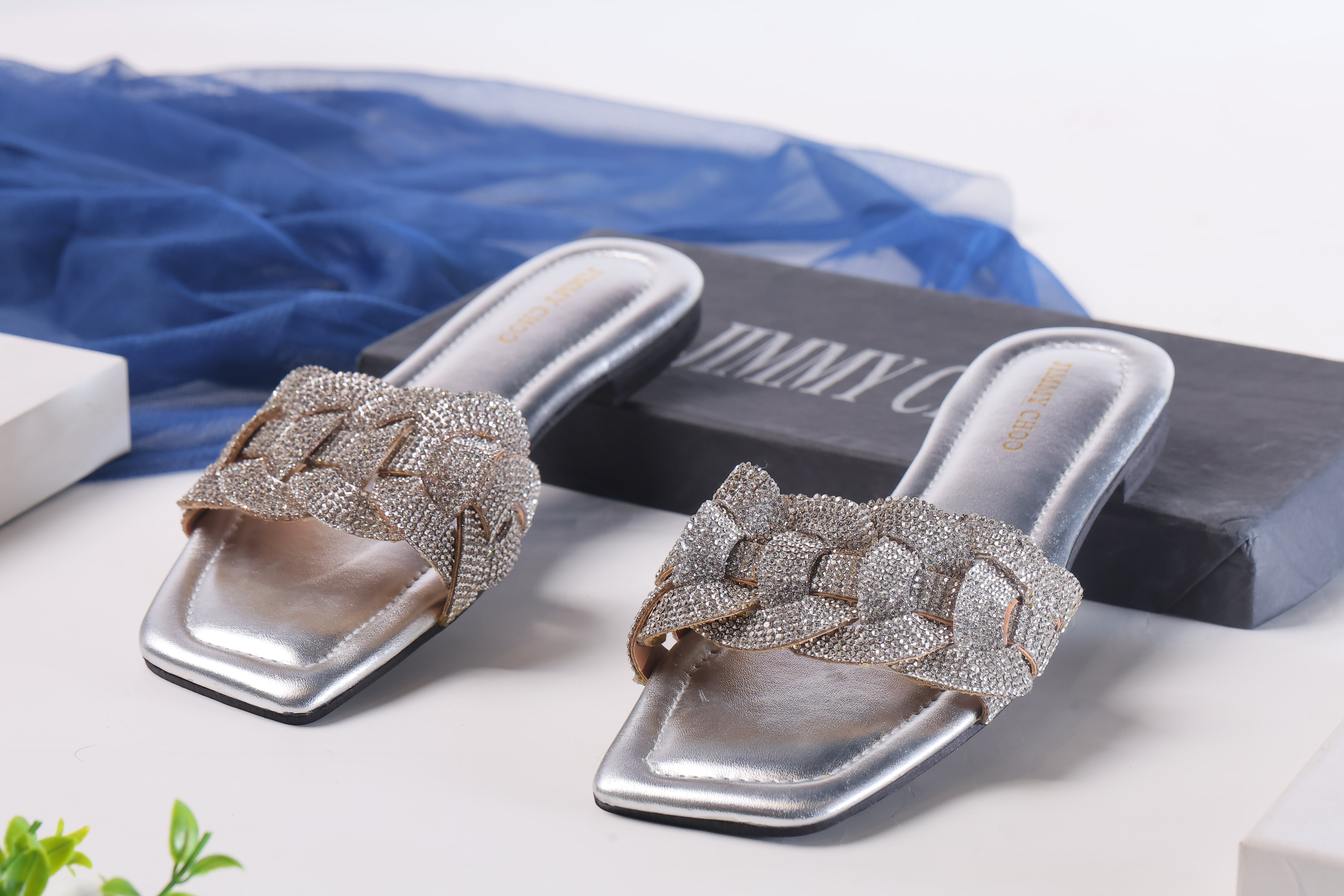 JIMMY CHOO RHINESTONES SLIDES