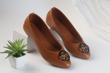 TORY BURCH CLAIRE BALLET FLAT PUMPS - BROWN