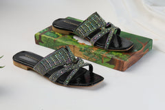WALKBROS BEAUX FANCY SLIPPERS - BLACK LOUIS