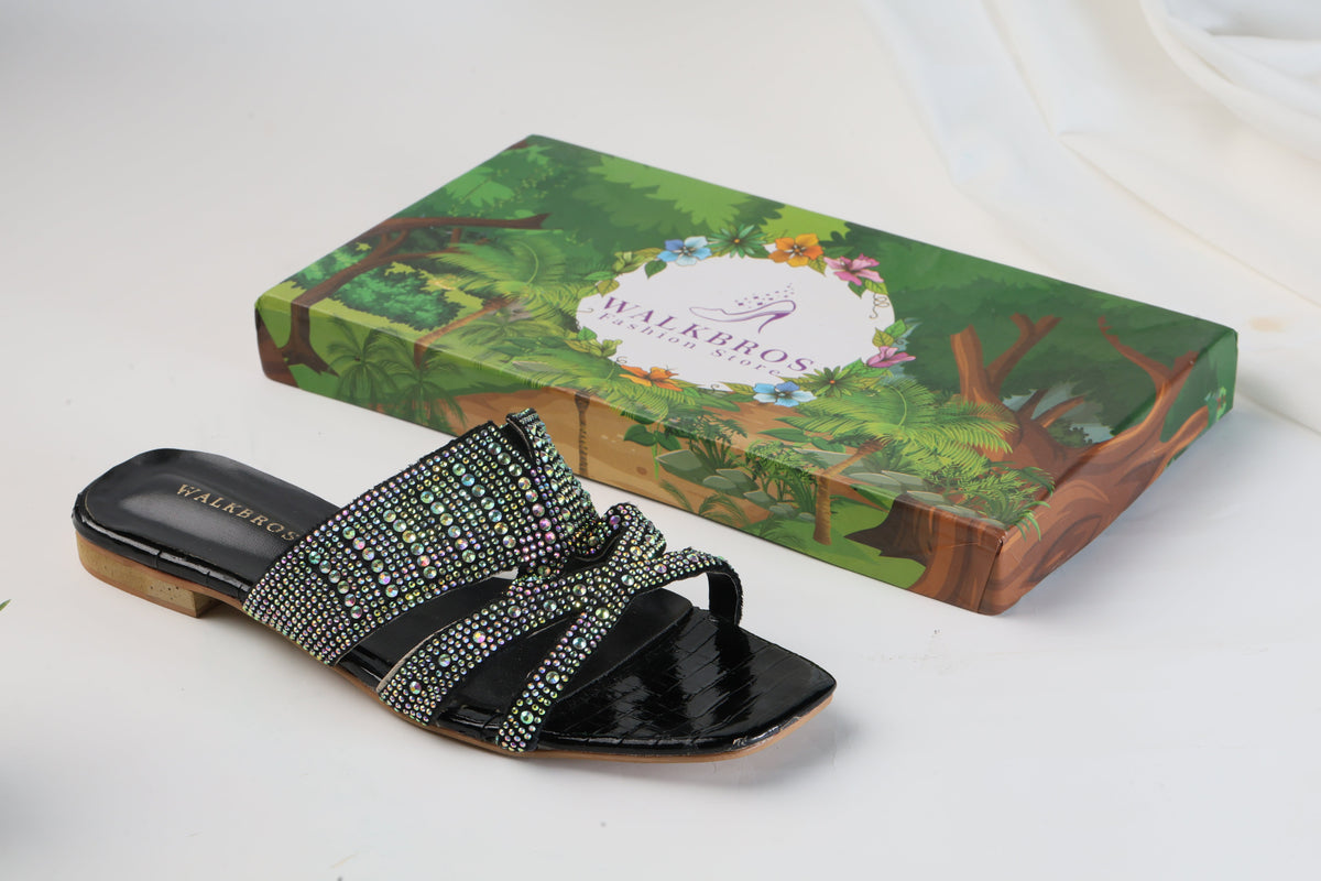 WALKBROS BEAUX FANCY SLIPPERS - BLACK LOUIS