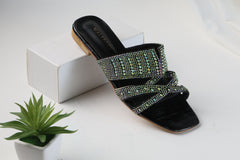 WALKBROS BEAUX FANCY SLIPPERS - BLACK LOUIS