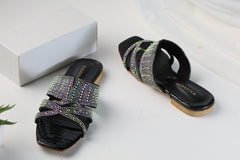 WALKBROS BEAUX FANCY SLIPPERS - BLACK LOUIS