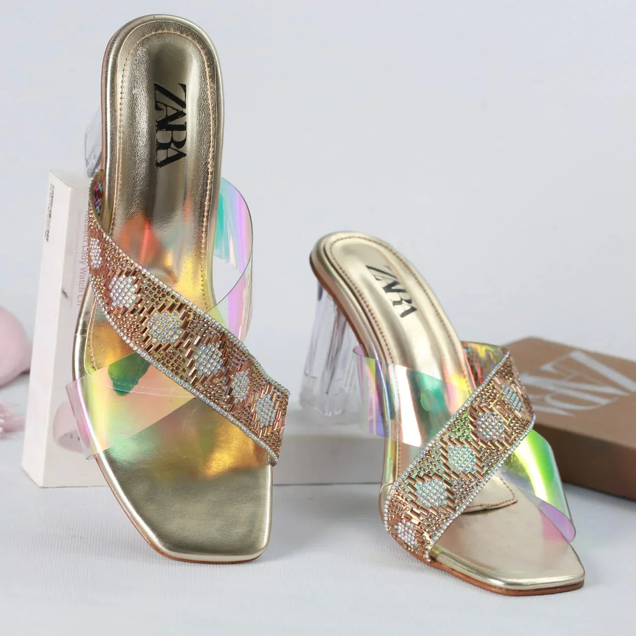 ZARA TRANSPARENT HEELS - GOLDEN