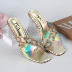 ZARA TRANSPARENT HEELS - GOLDEN