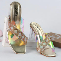 ZARA TRANSPARENT HEELS - GOLDEN