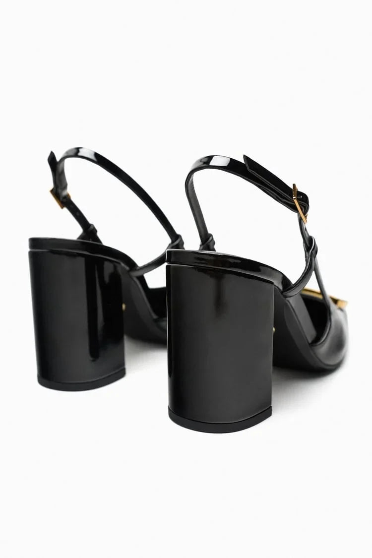 ZARA BLOCK-HEEL SLINGBACK SHOES - BLACK