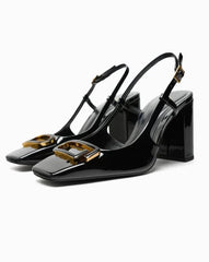 ZARA BLOCK-HEEL SLINGBACK SHOES - BLACK
