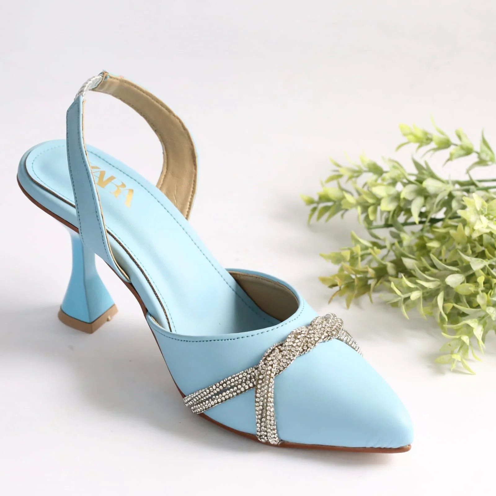 ZARA RHINESTONE SLINGBACK PUMPS - BLUE