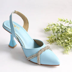 ZARA RHINESTONE SLINGBACK PUMPS - BLUE