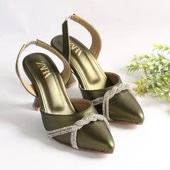 ZARA RHINESTONE SLINGBACK PUMPS - GREEN
