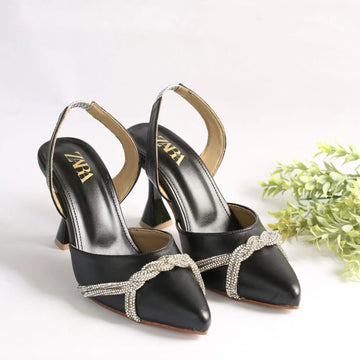 ZARA RHINESTONE SLINGBACK PUMPS - BLACK