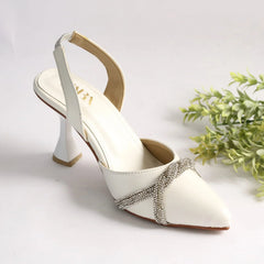 ZARA RHINESTONE SLINGBACK PUMPS - WHITE
