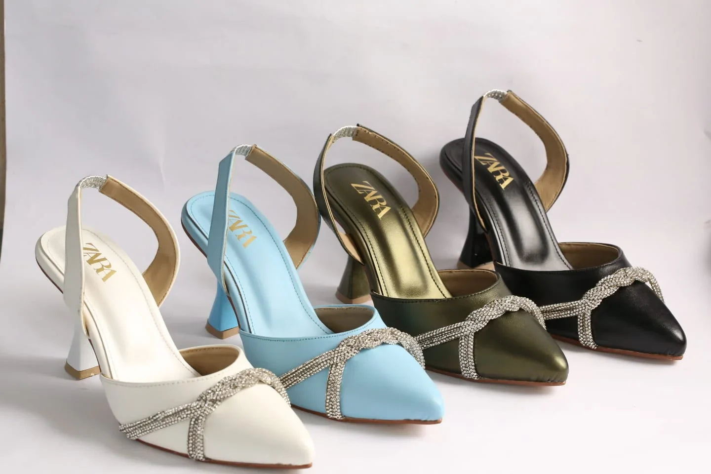 ZARA RHINESTONE SLINGBACK PUMPS - WHITE
