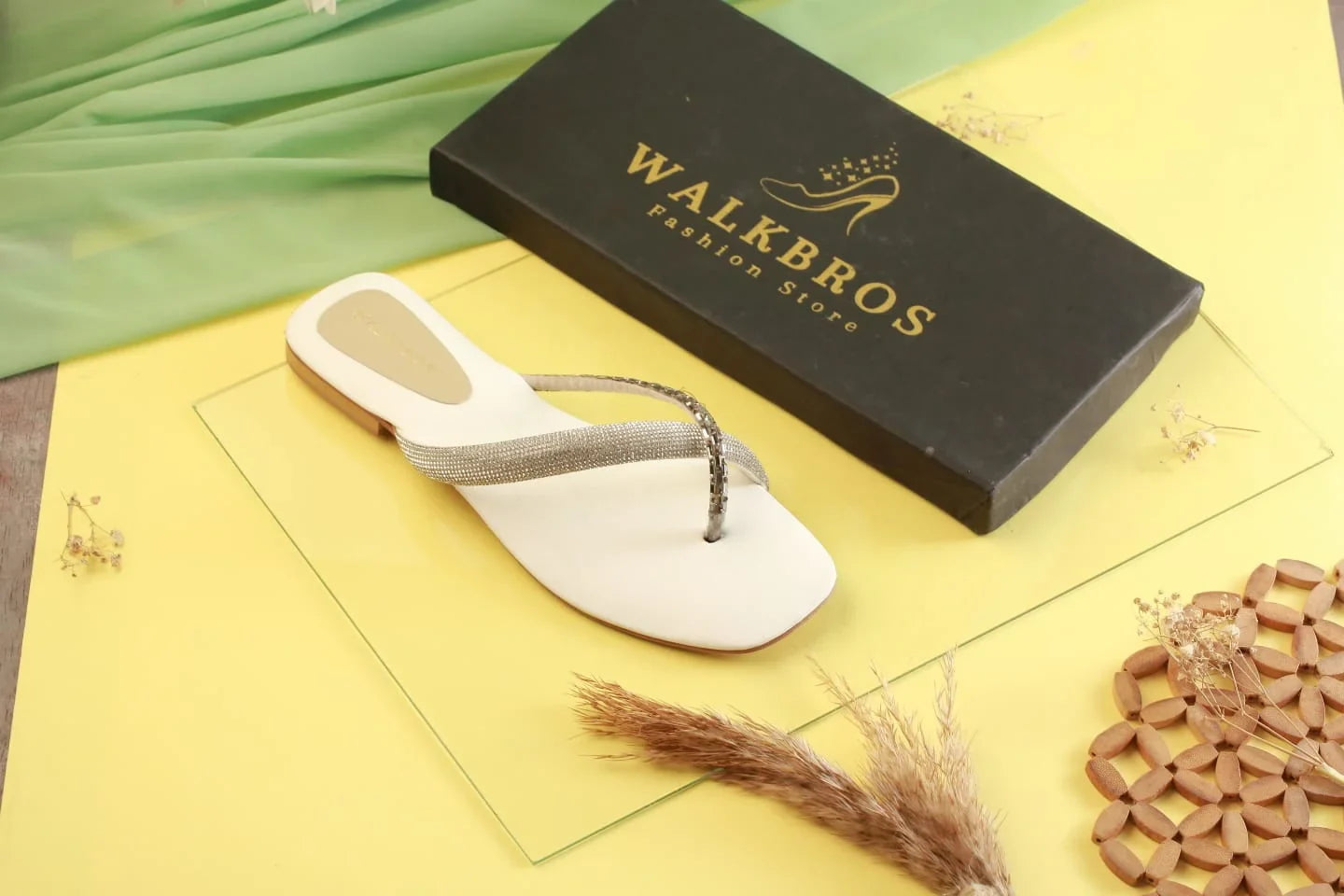 RHINESTONE STRAP SOFT LOW HEEL SANDAL - WHITE