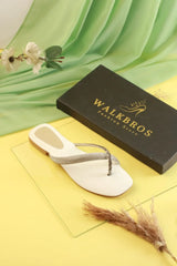 RHINESTONE STRAP SOFT LOW HEEL SANDAL - WHITE