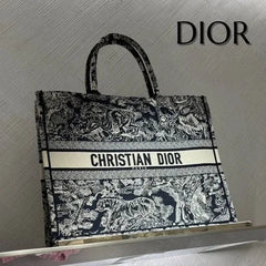COMBO DEAL - DIOR SLIDES WITH DIOR BOOK TOTE BAG - JUNGLE BLACK