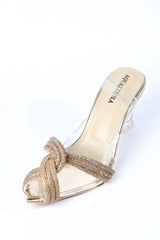 WOMEN RHINESTONE PEEP TOE SANDALS - GOLDEN