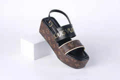 LV MONOGRAM WEDGES SANDALS - BLACK