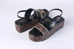 LV MONOGRAM WEDGES SANDALS - BLACK