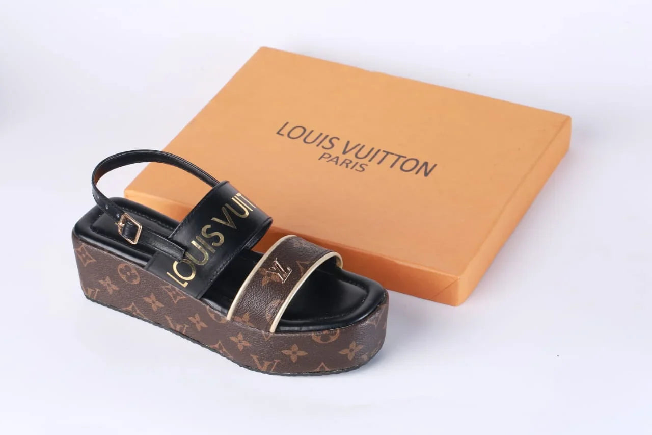 LV MONOGRAM WEDGES SANDALS - BLACK