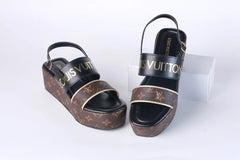 LV MONOGRAM WEDGES SANDALS - BLACK