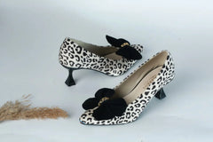 WALKBROS WOMEN'S KITTEN HEELS POINTED TOE PUMPS - LEOPARD